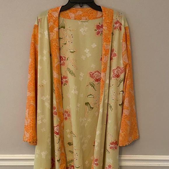 Orange  green floral polyester floral robe kimono M - Picture 3 of 8